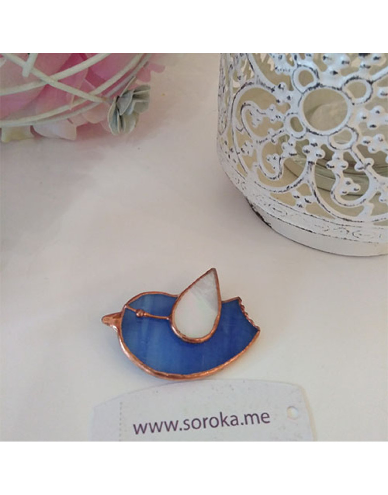 Брошка зі скла handmade "Blue bird"-foto2