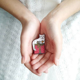 Деревянная брошь Уютный котик-foto2