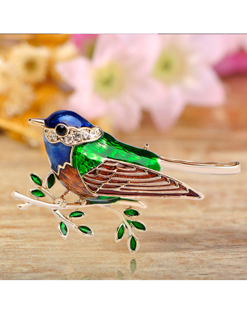 Брошь Птица на ветке, эмаль-foto2