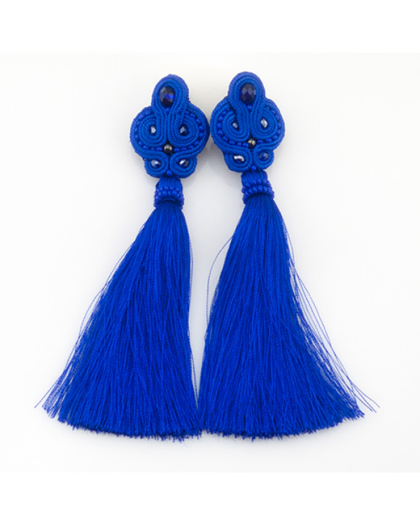 Серьги кисти хендмейд "Сутаж", royal blue