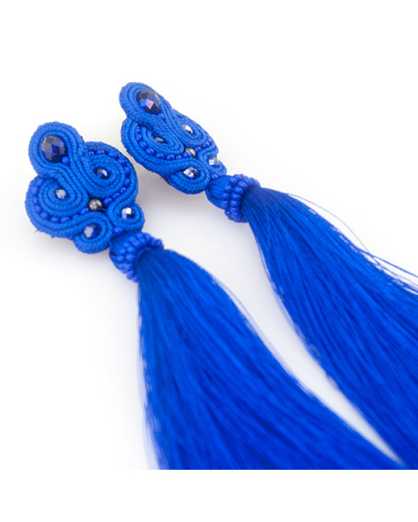 Серьги кисти хендмейд "Сутаж", royal blue