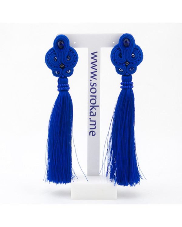 Серьги кисти хендмейд "Сутаж", royal blue