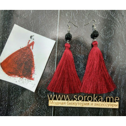 Серьги кисти с бусиной Шамбала, марсала-foto2
