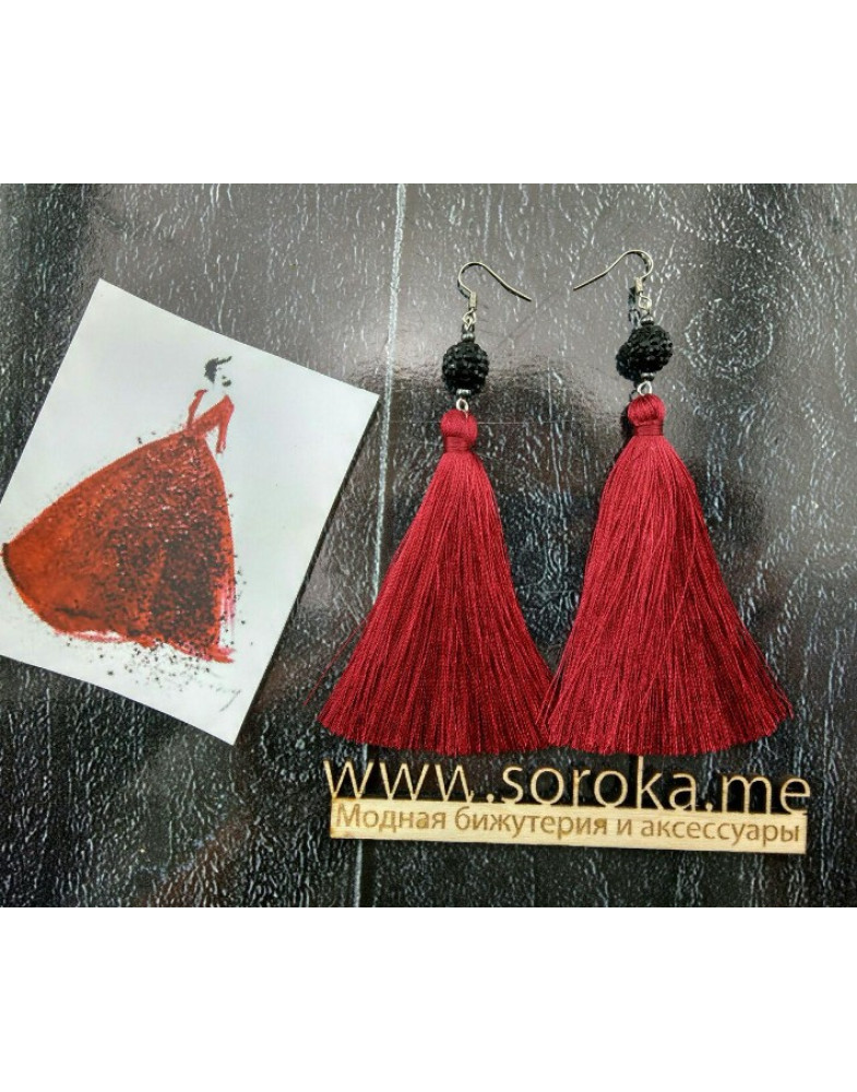 Серьги кисти с бусиной Шамбала, марсала-foto2