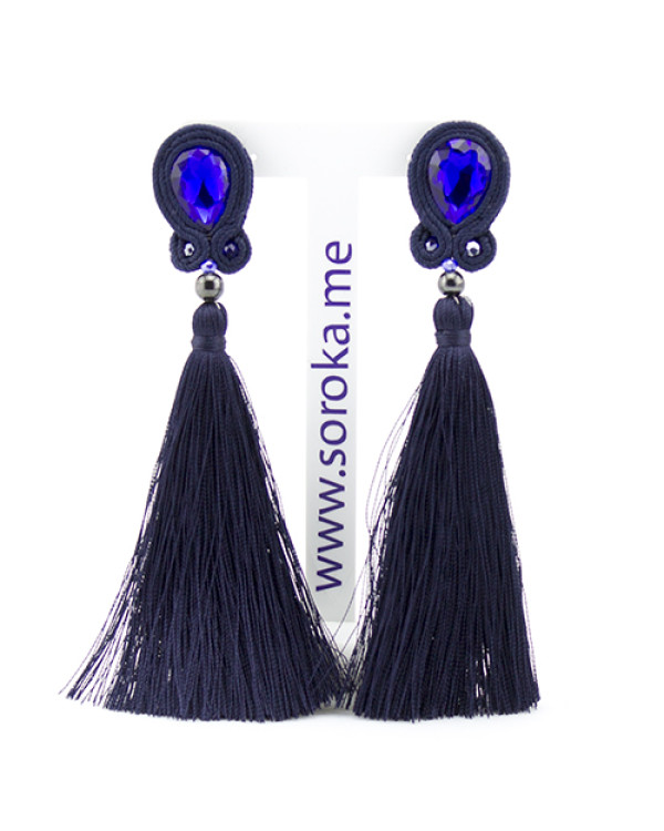 Сутажные серьги кисти Navy Blue