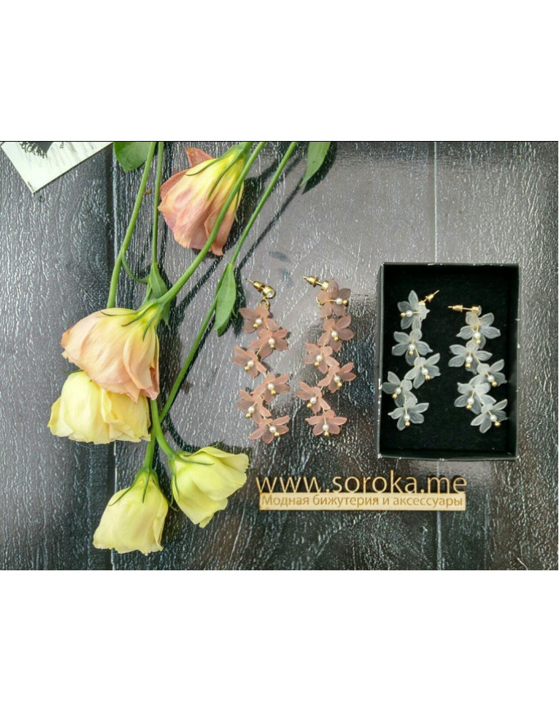 Длинные серьги Цветы, розов-foto4