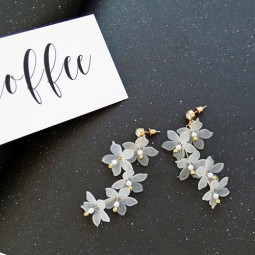 Серьги длинные Цветы, белый-foto5