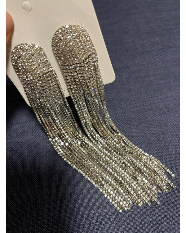 Супердовгі сережки з камінням silver