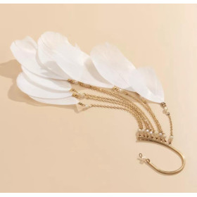кафф с длинными перьями и бусинами белый на цепочке 1 шт -foto7