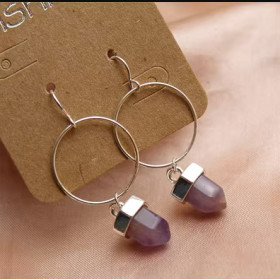 Серьги бижутерия с кристаллом аметиста