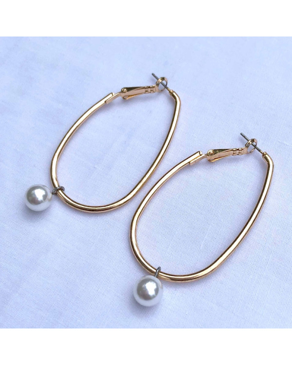 Серьги минималистичные с жемчужинами золотисто серебристые