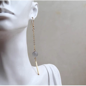 Серьги цепи длинные с бусиной серый агат (имитация)