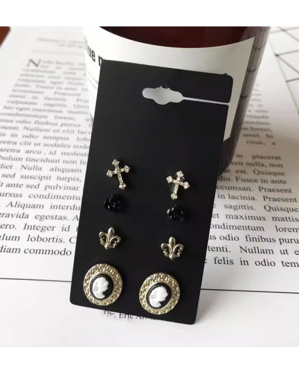 Сет 4 пари сережок камея, троянда, хрест, королівська лілія