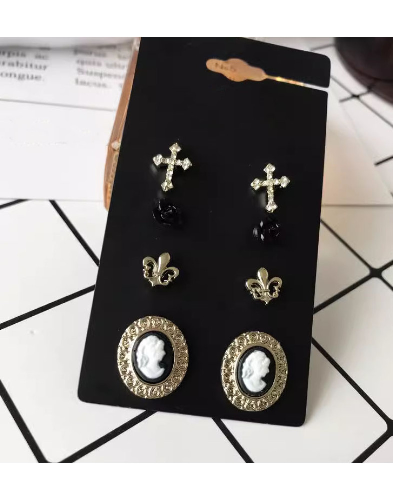 Сет 4 пары сережек камея, роза, крест, королевская лилия-foto4