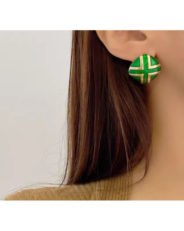 Серьги стильные зеленые квадратные бижутерия