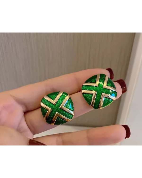 Серьги стильные зеленые квадратные бижутерия