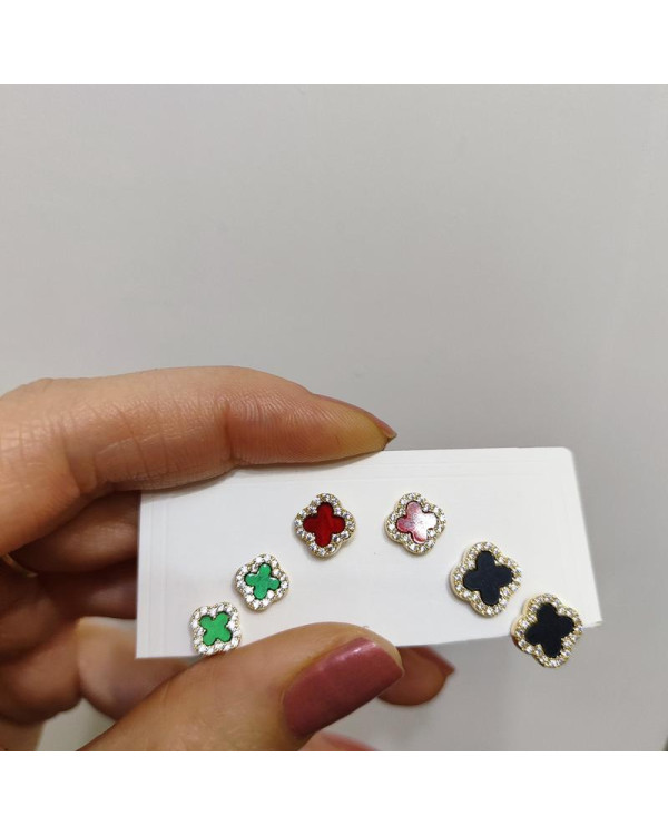 Сет набор серьги четырехлистник черный, бордовый, зеленый