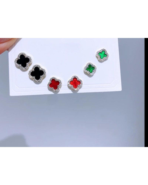 Сет набор серьги четырехлистник черный, бордовый, зеленый