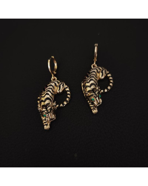 Сережки тигри емаль з кристалами
