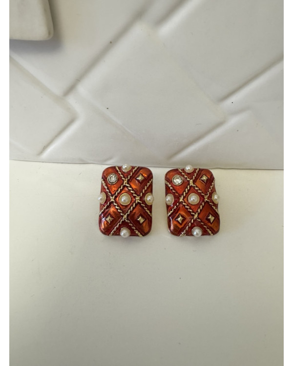 Серьги в стиле vintage терракот с жемчугом