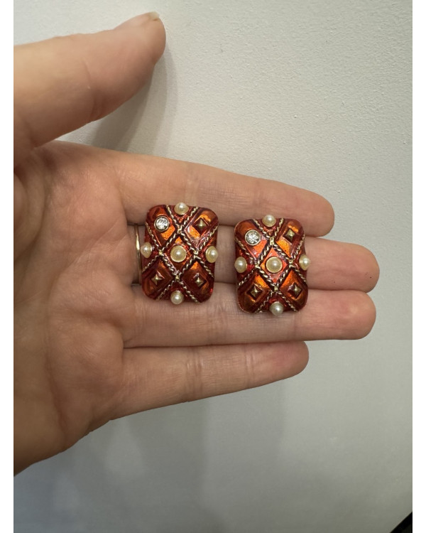 Серьги в стиле vintage терракот с жемчугом