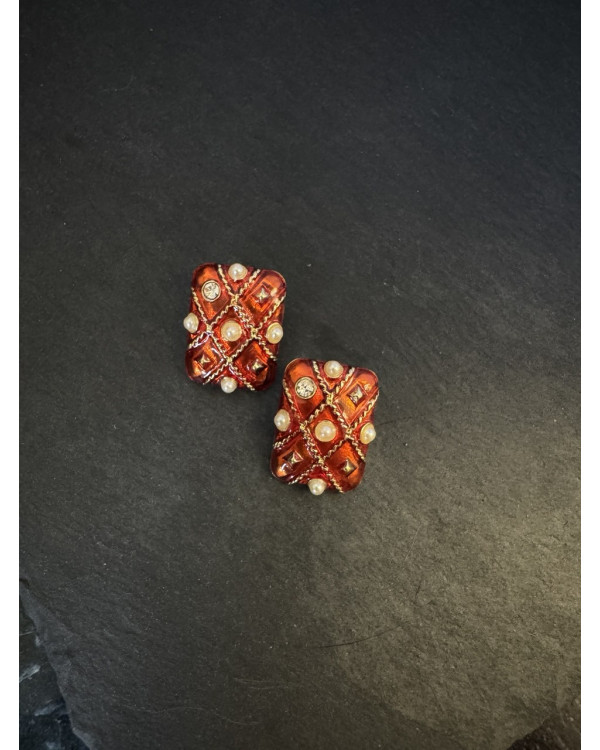 Серьги в стиле vintage терракот с жемчугом