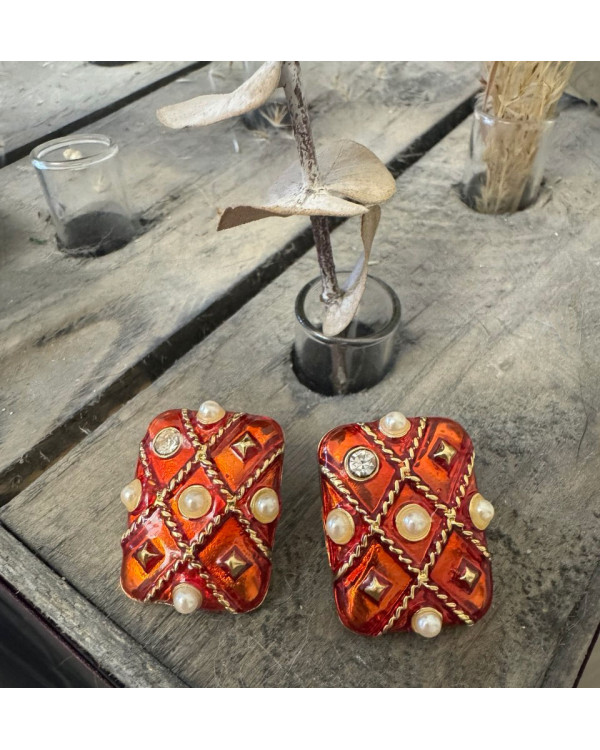 Серьги в стиле vintage терракот с жемчугом