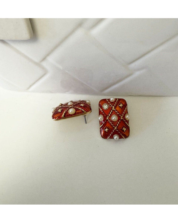 Серьги в стиле vintage терракот с жемчугом