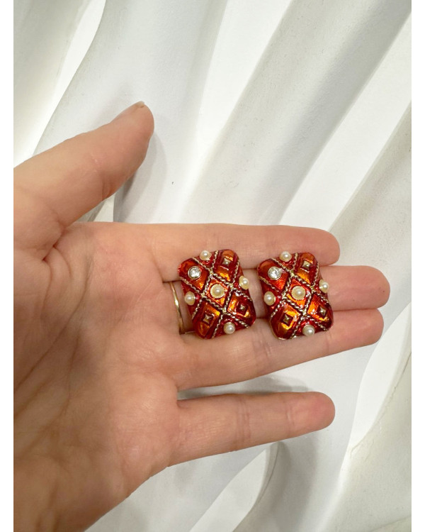 Серьги в стиле vintage терракот с жемчугом