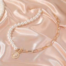 Колье цепь с жемчугом и монетой-foto2
