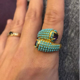 Стильне кільце колечко бірюзове з кристалами біжутерія-foto7